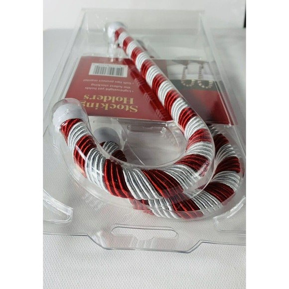 Candy Cane Christmas Stocking Holders Satin Cord Wrap 2 pk Red White Haute Decor - Picture 13 of 16